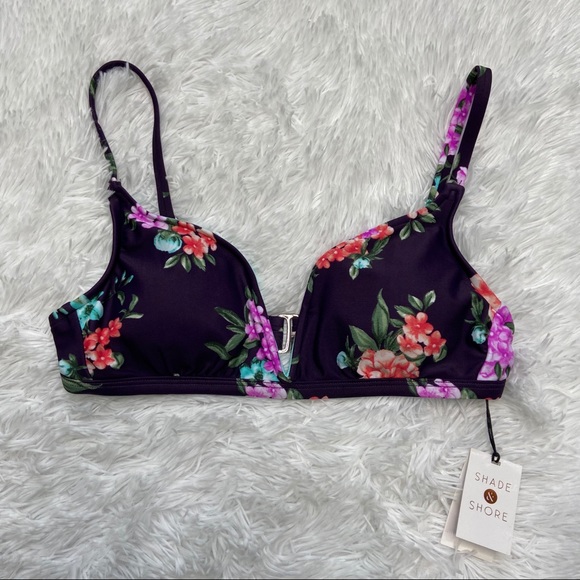 Shade & Shore Other - Shade & Shore | Dark Purple Floral Bikini Top | S